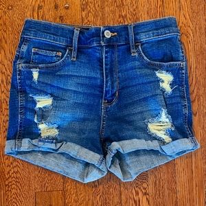 Hollister woman's blue denim shorts. Size 3. Waist 26". High rise short short